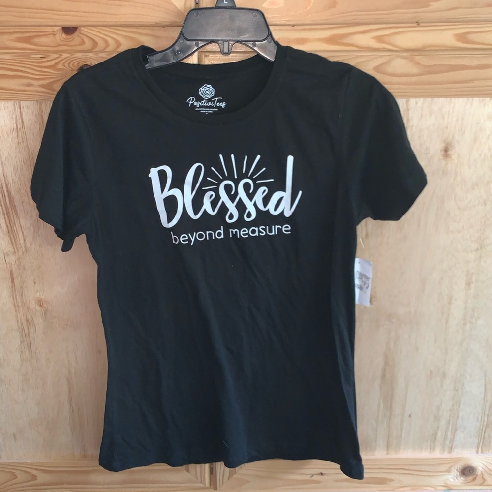 Positivi-tees NWT black “Blessed Beyond Measure” graphic tee shirt size S 4/6